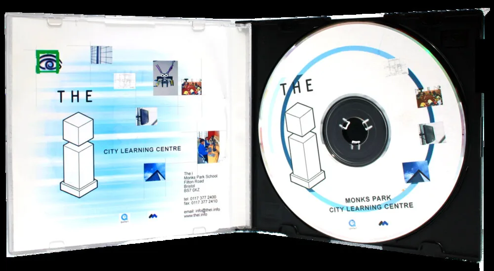 The-i CD-ROM in its case: the disc and its cover, both printed with a drawing of the learning centre’s building