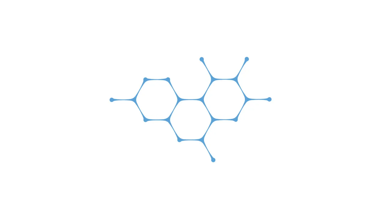 Three blue hexagons joined like a chemical structure