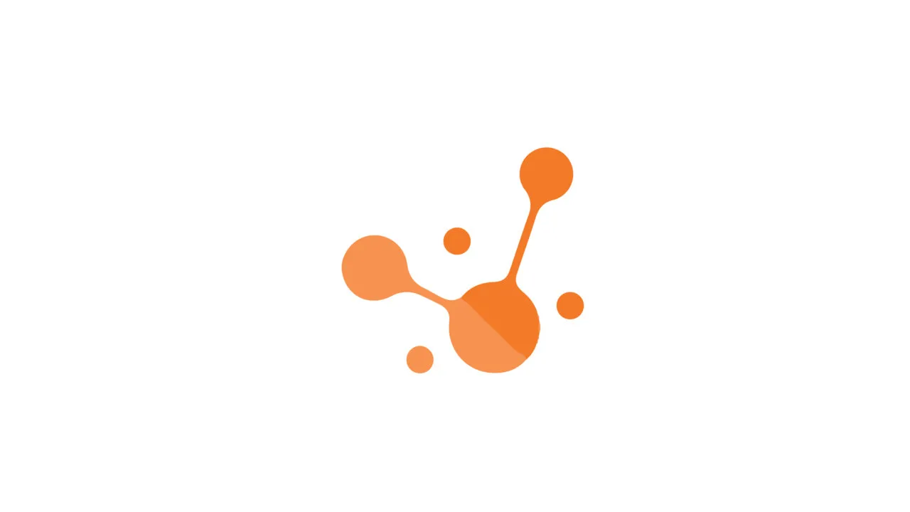 An orange molecule symbol: circles joined by lines