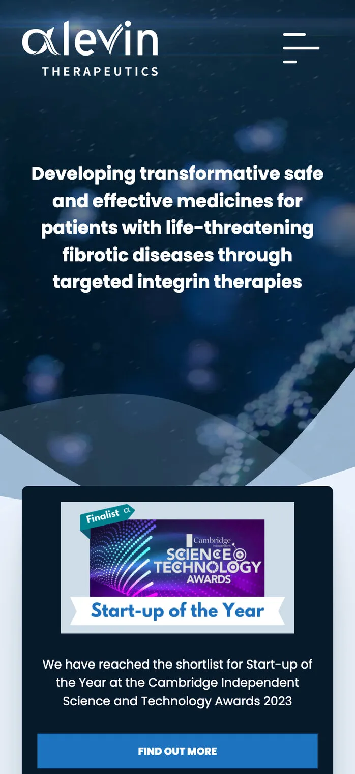 The same home page on a phone, with the Start-up of the Year shortlist card below the opening