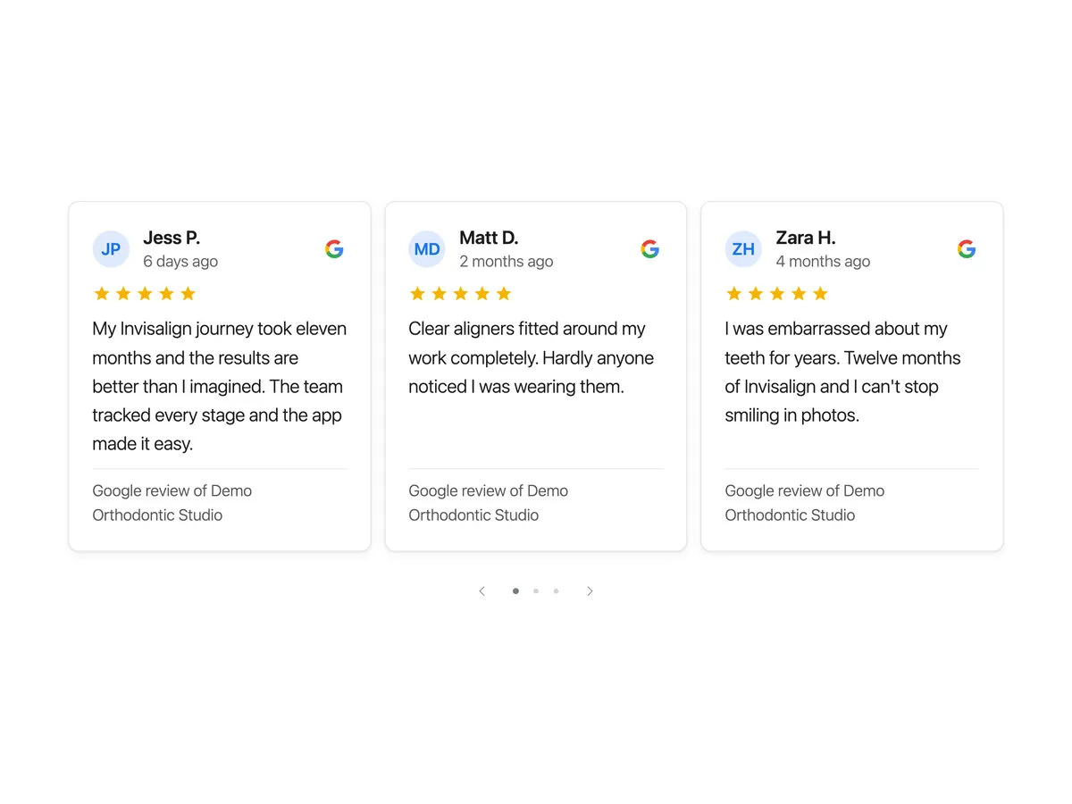 A carousel showing only Invisalign reviews