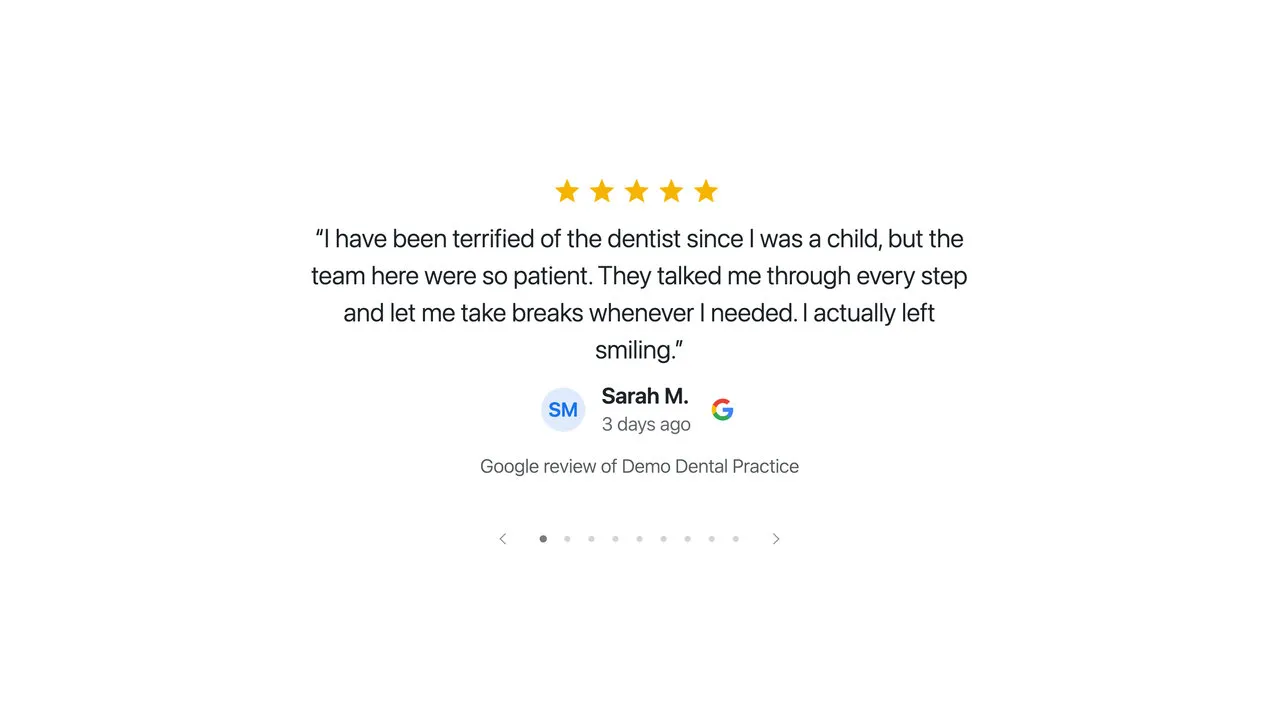 The spotlight showing a review about a nervous patient’s first visit