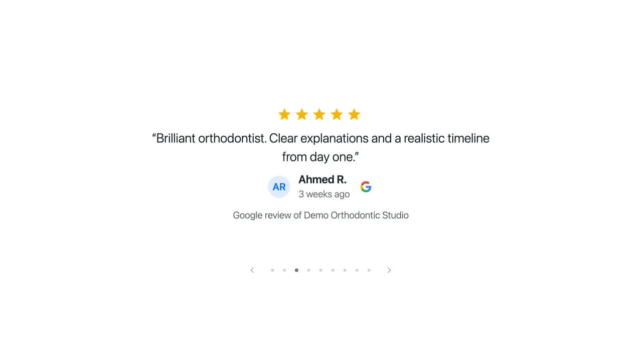 The spotlight showing a third review, its dots moved along