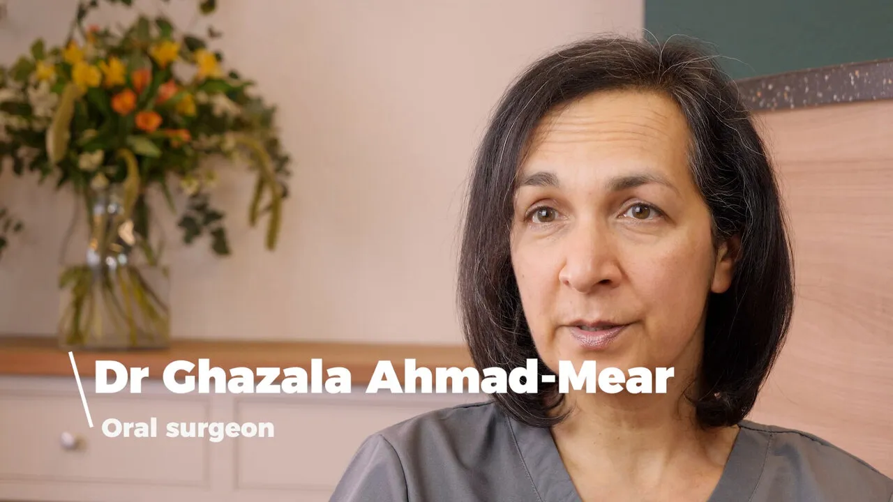 Dr Ghazala Ahmad-Mear, Oral surgeon, on the interview set