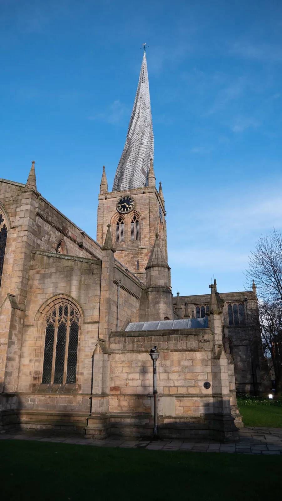 Chesterfield’s crooked spire against a blue sky