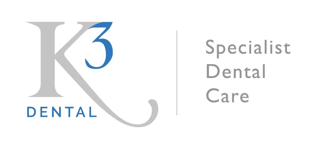 The long lock-up: the K3 Dental mark beside a thin grey rule and “Specialist Dental Care” in grey