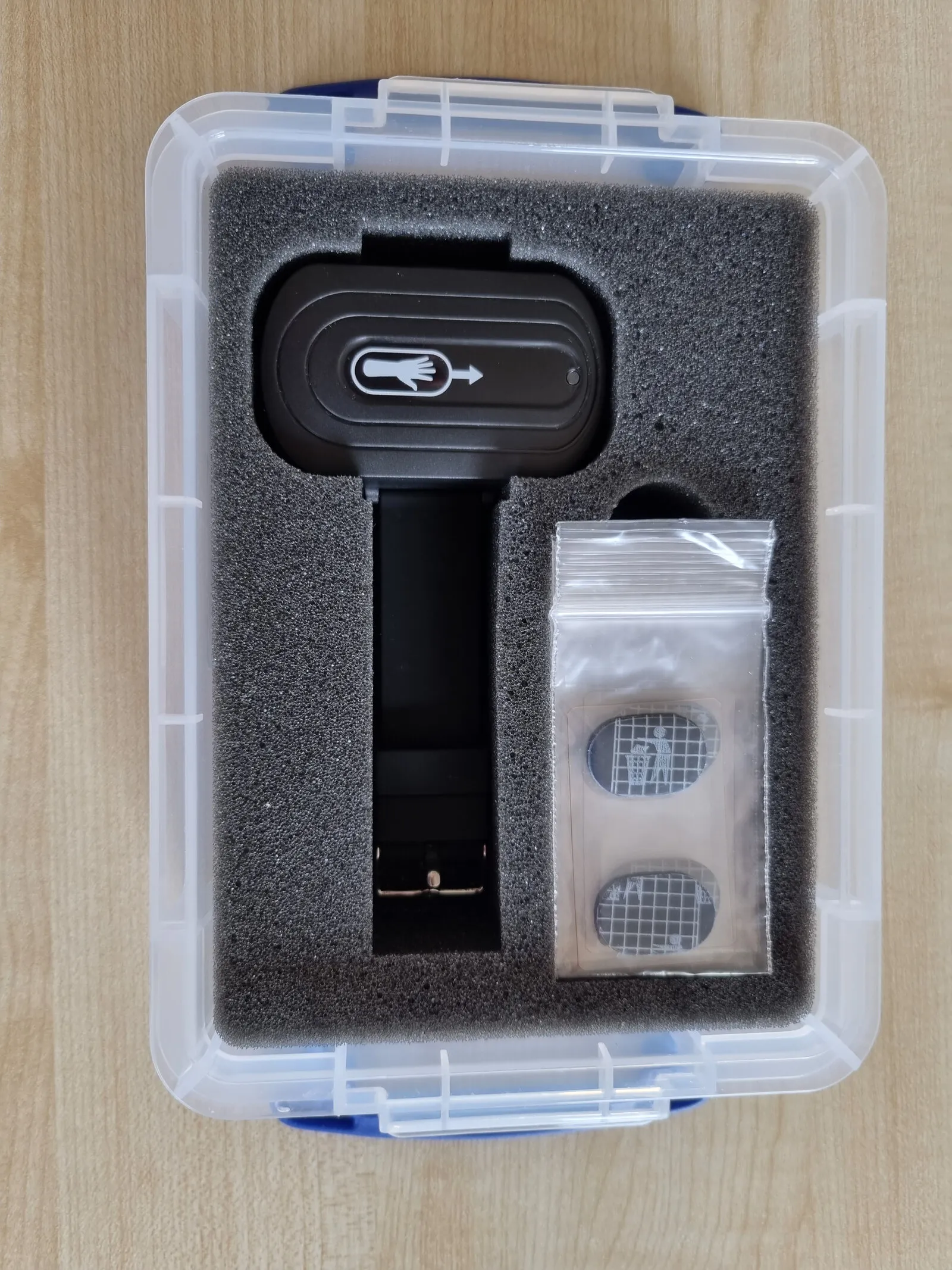 The trial prototype in its carry case, with its spare gel pads
