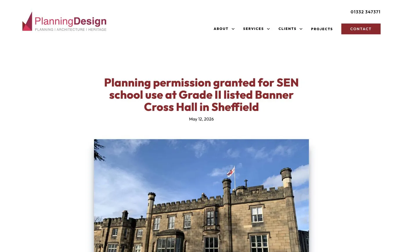 A Planning & Design news article about permission for Banner Cross Hall in Sheffield
