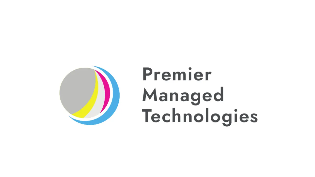 A round mark, a grey disc inside cyan, magenta and yellow crescents, beside Premier Managed Technologies on three lines