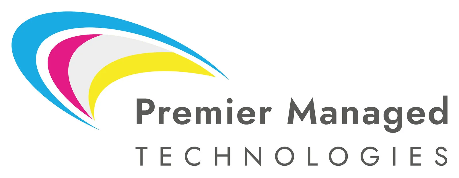 The Premier Managed Technologies logo: three sweeping arcs in cyan, magenta and yellow around a pale grey sheet, beside Premier Managed over TECHNOLOGIES in grey