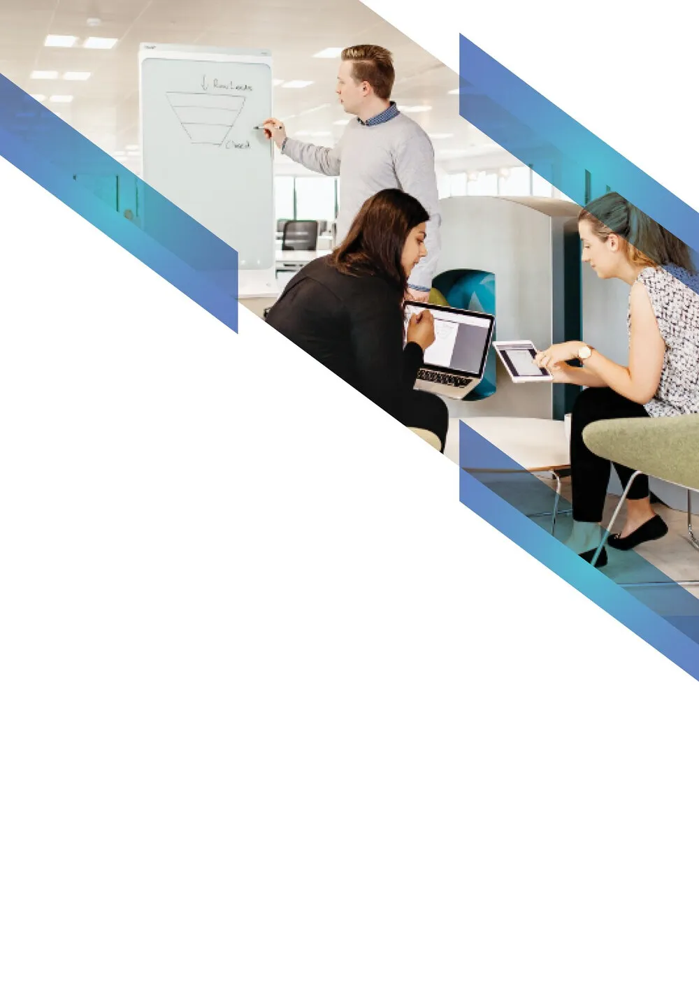 The cover of the 2019 quote template: blue diagonals over a meeting-room photo