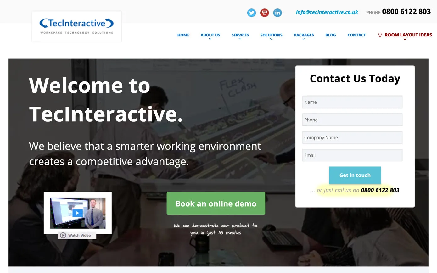 The site it replaced: the 2018 home page with its contact form
