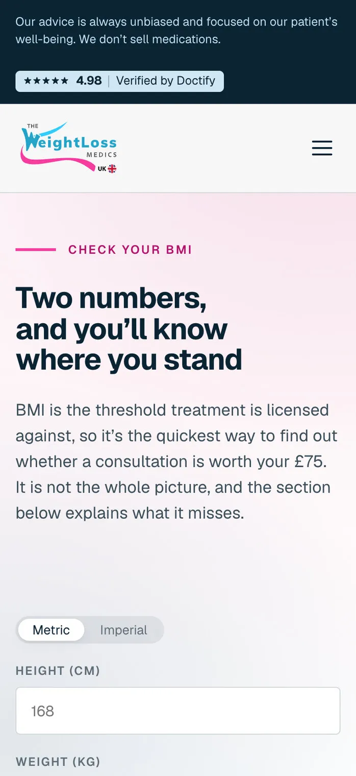 The BMI check on a phone