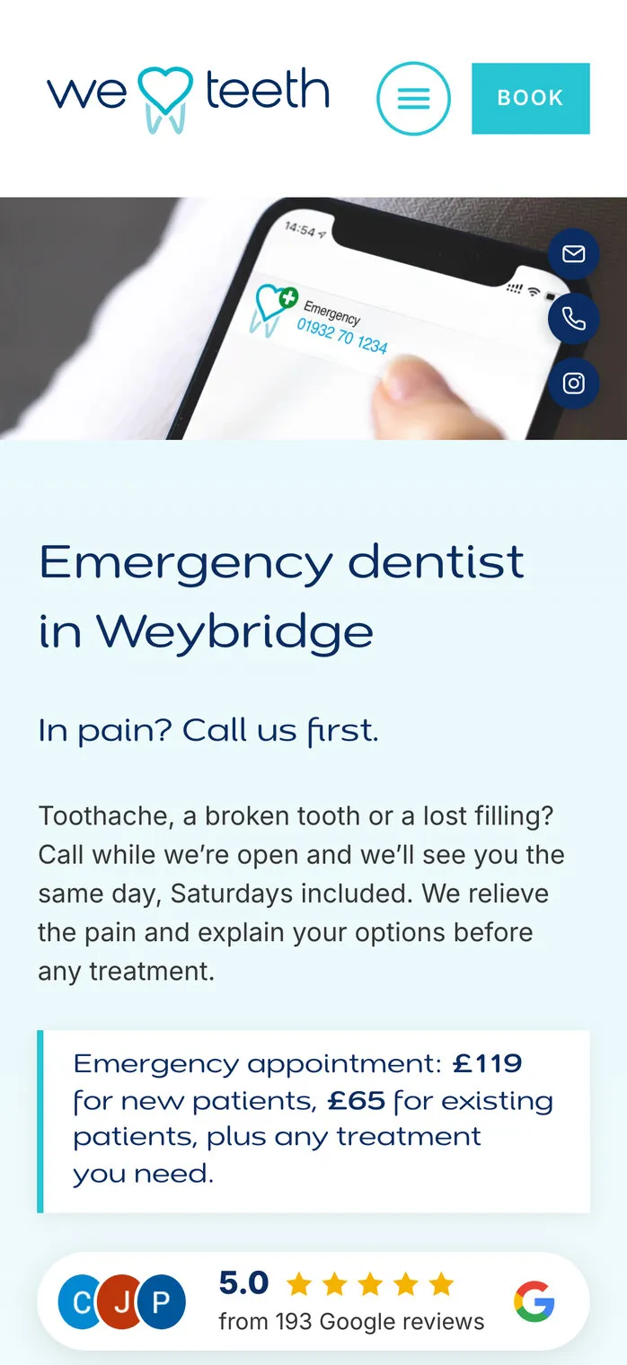 The same emergency page on a phone