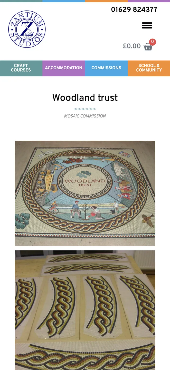 A mosaic commission for the Woodland Trust on a phone: round mosaic panels